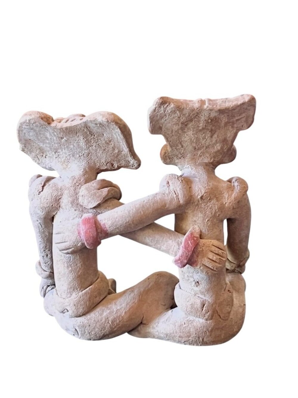 Teotihuacan Ceramic Pre-Columbian Style Figurine Pair Earth Tones & Accents 5" T - Picture 4 of 11